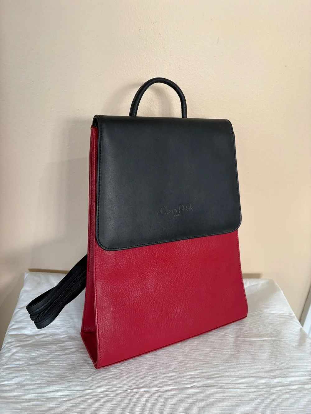 Cleo and Patek Paris Black and Red Leather Backpack